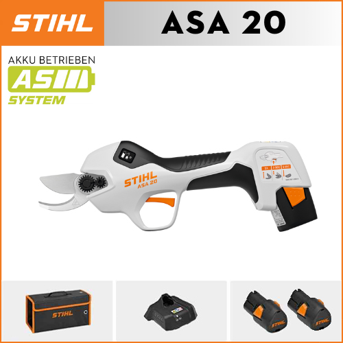 【STIHL】 ASA20*1, baterías de litio*2, caja de almacenamiento*1, cabezal de corte*1, cargador*1.