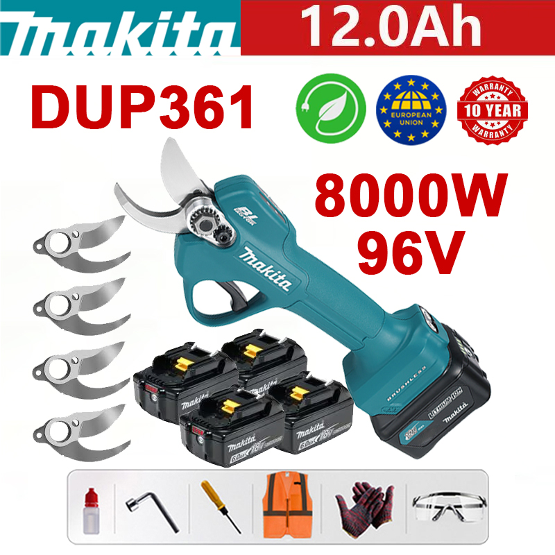 【Makita DUP361PT2 vrtnarske škarje】8000 W brezkrtačni motor (življenjska doba baterije 24 ur)  + 96 V 12,0 Ah baterija * 3 + polnilec + rezilo iz zlitine  * 4 
