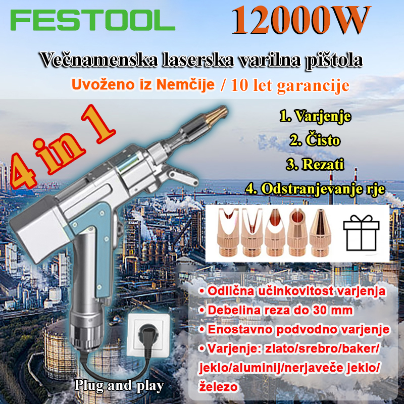 12000 W【4-v-1】Varjenje/rezanje/odstranjevanje rje/čiščenje, debelina varjenja do: 0-30 mm, debelina rezanja 0-35 mm)