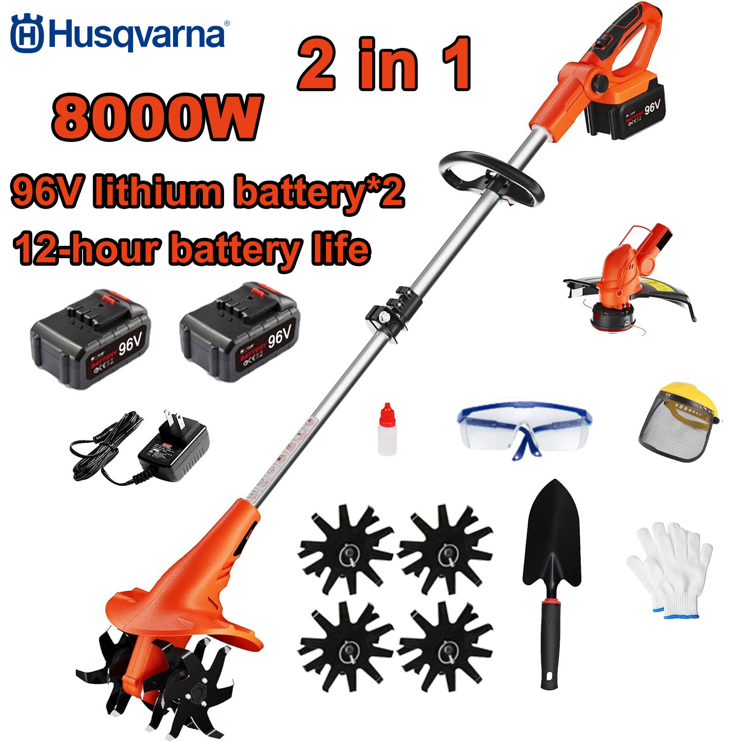 2-in-1 8000W Elektro-Grubber + 1 Schneidkopf + 296V Akku + Schnelllade-Grubberklinge + komplettes Zubehörset